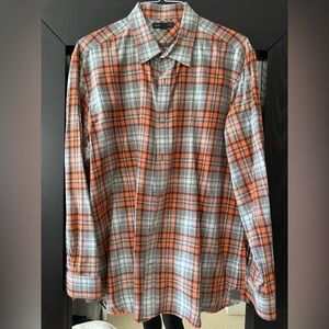 Banana Republic Orange and Gray Plaid Shirt